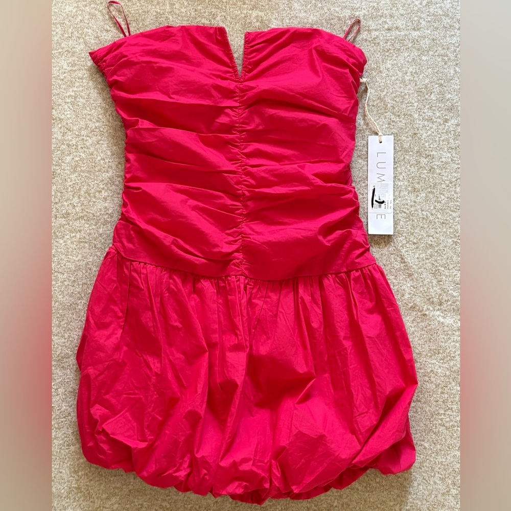 Lumiere Barbie Pink Strapless Mini Dress Medium Ruched Bubble Hem Coquette